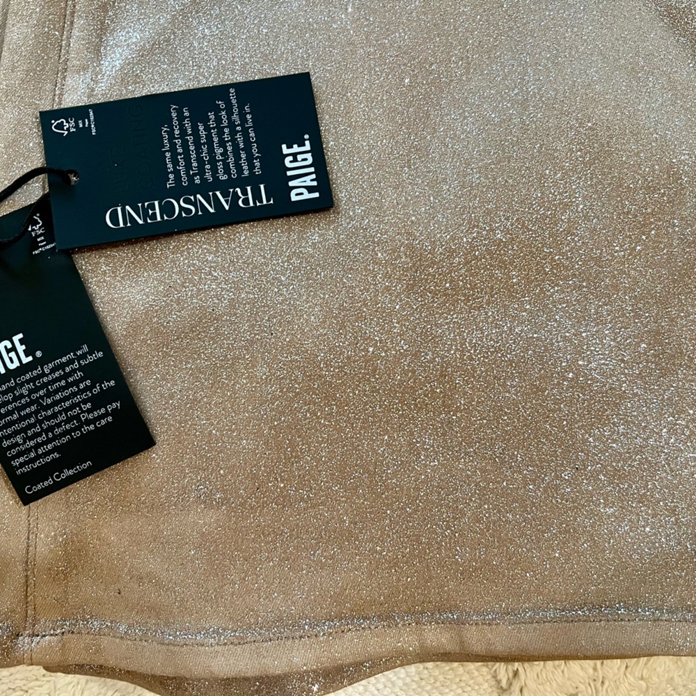 PAIGE Leenah Wide Leg Tan Silver Ombré Coated Jeans Denim Pants 28 6 8 NWT Luxe - Picture 9 of 9